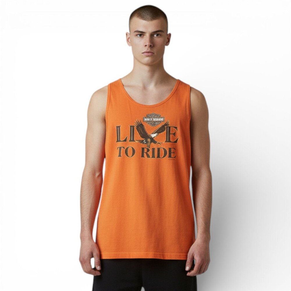 Harley Davidson Men’s Tank Top Size XL Orange Vintage Big Sky Montana 2006